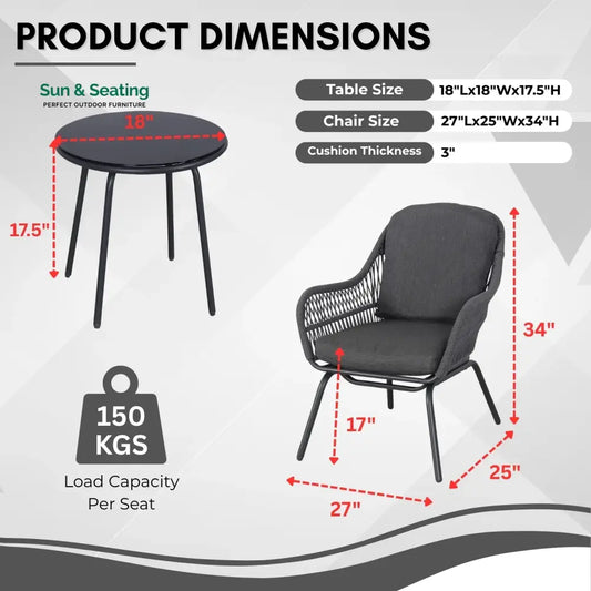 Roshni 3 Piece Outdoor Rope Patio Set Patio Set