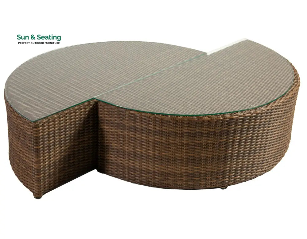 Rossi Outdoor Patio Round Sofa Set 8 Seater 1 Side table and 2 Center Table (Brown) Sofa Sets