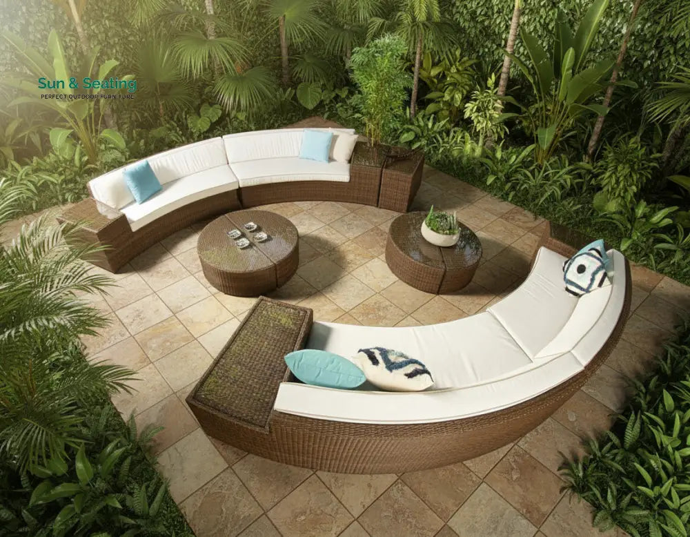 Rossi Outdoor Patio Round Sofa Set 8 Seater 1 Side table and 2 Center Table (Brown) Sofa Sets