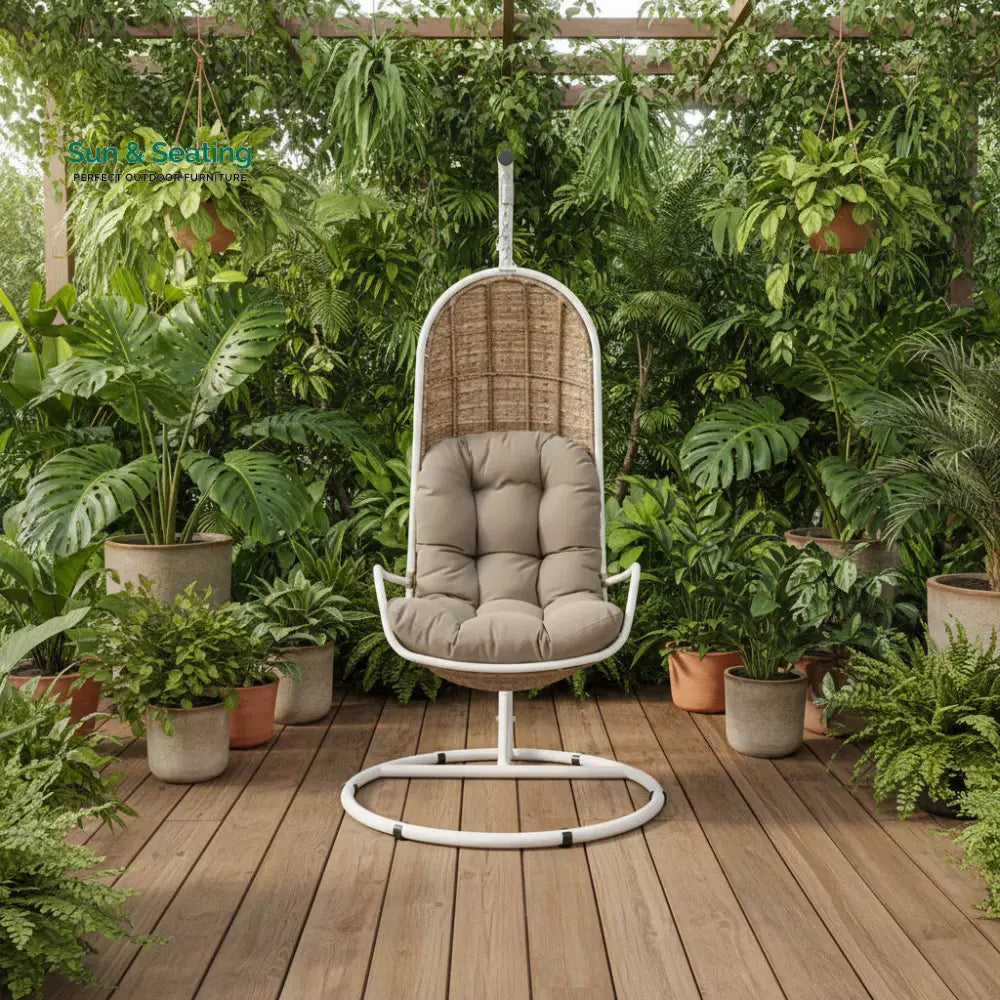 Rossi Single Seater Hanging Swing With Stand For Balcony Garden Swing (Sea shell) Swings