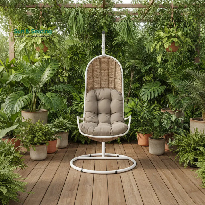 Rossi Single Seater Hanging Swing With Stand For Balcony Garden Swing (Sea shell) Swings