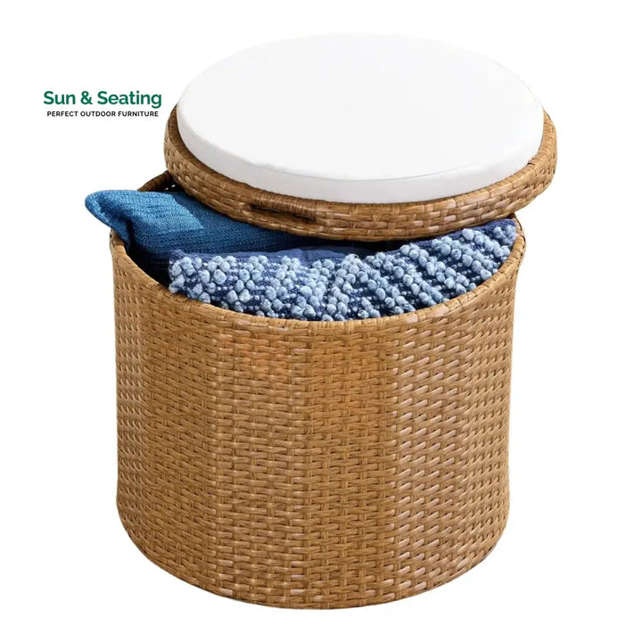 Round Wicker Ottoman for Patio &amp; Backyard