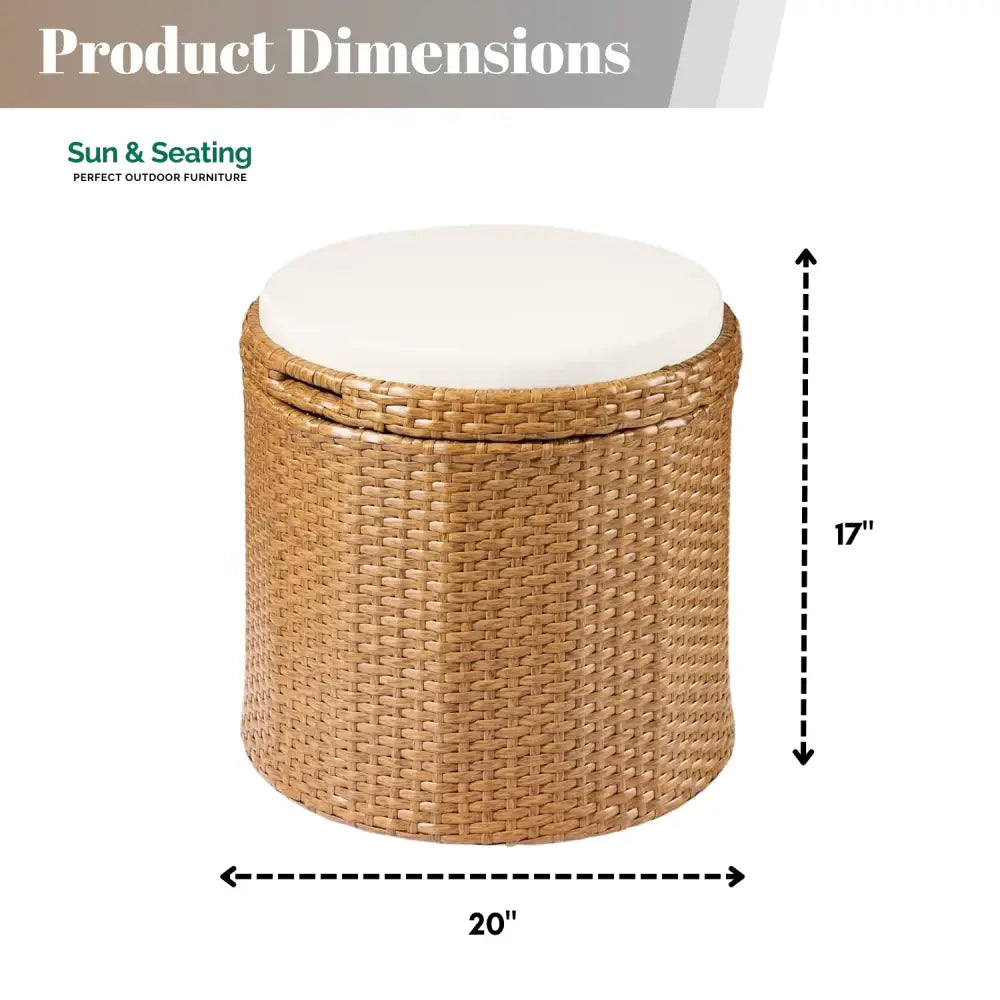 Round Wicker Ottoman for Patio &amp; Backyard