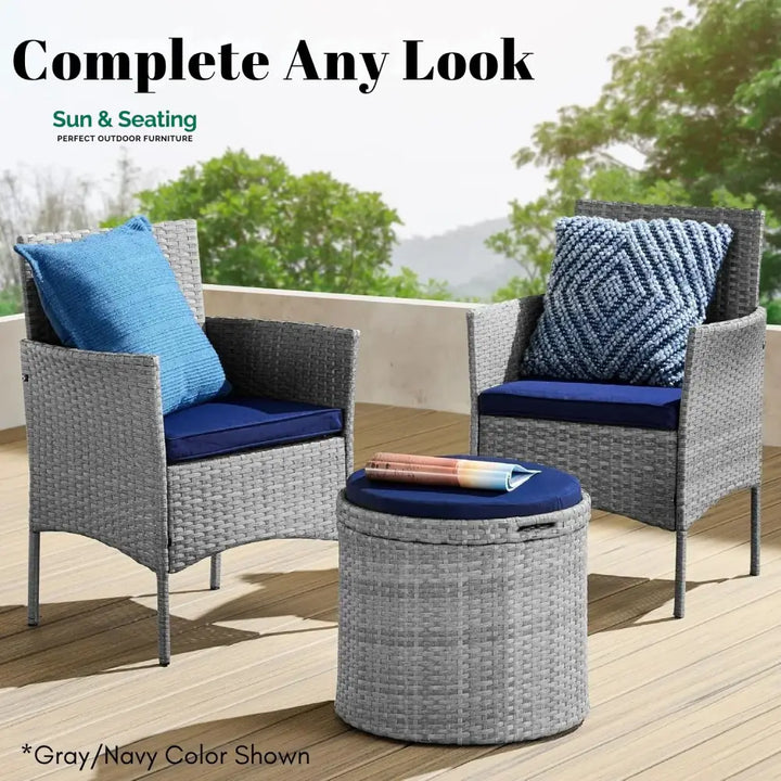 Round Wicker Ottoman for Patio &amp; Backyard