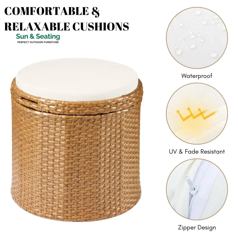 Round Wicker Ottoman for Patio &amp; Backyard