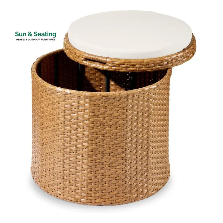 Round Wicker Ottoman for Patio &amp; Backyard