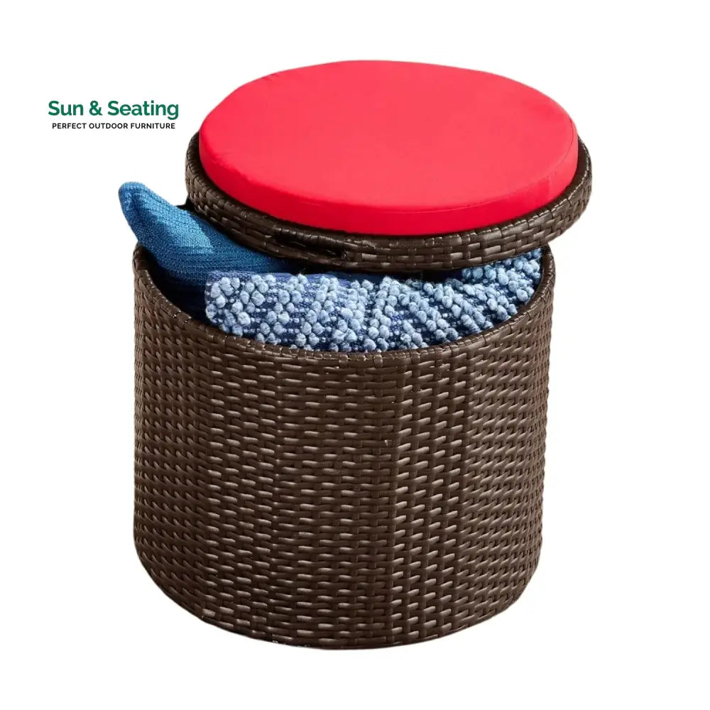Round Wicker Ottoman for Patio &amp; Backyard Footrest