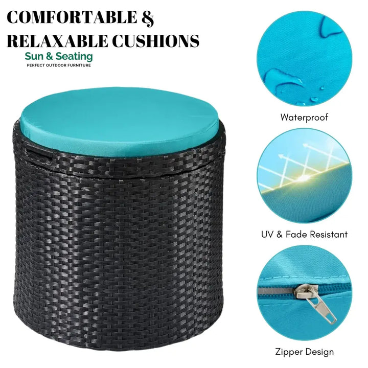 Round Wicker Ottoman for Patio &amp; Backyard Footrest