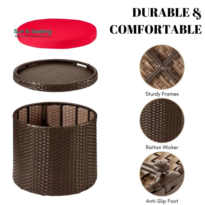Round Wicker Ottoman for Patio &amp; Backyard Footrest