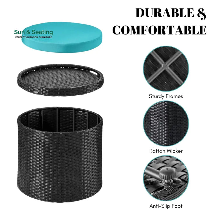 Round Wicker Ottoman for Patio &amp; Backyard Footrest