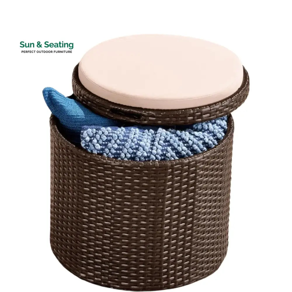 Round Wicker Ottoman for Patio &amp; Backyard Footrest