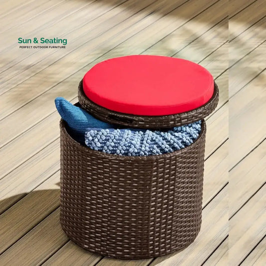 Round Wicker Ottoman for Patio & Backyard Footrest