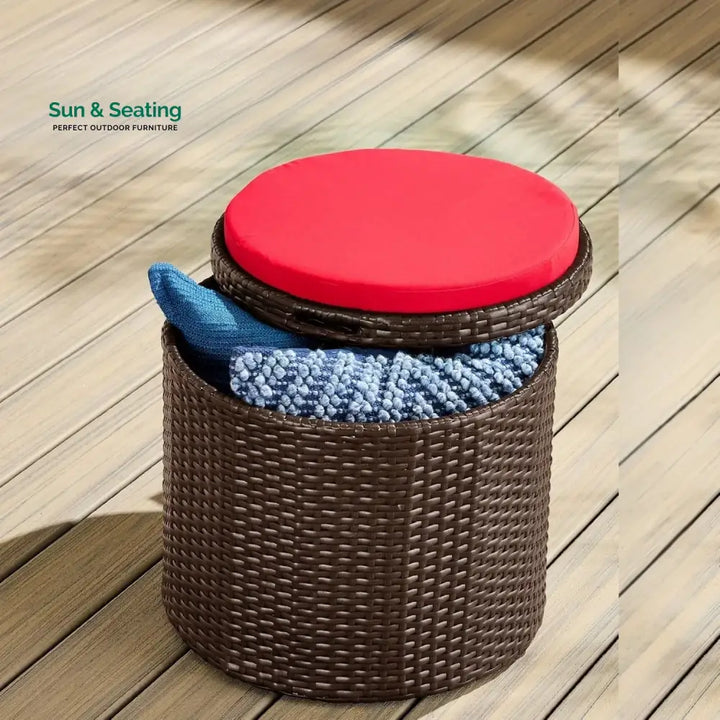Round Wicker Ottoman for Patio &amp; Backyard Footrest
