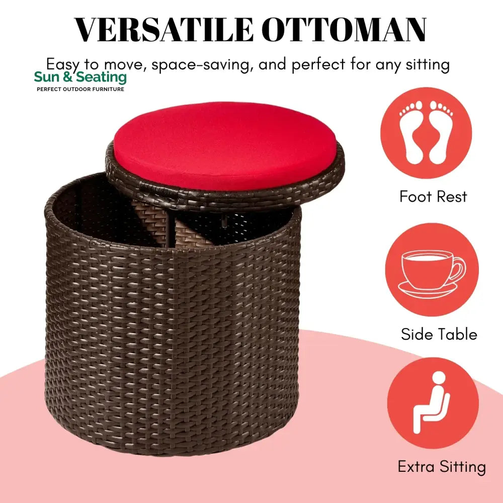 Round Wicker Ottoman for Patio &amp; Backyard Footrest