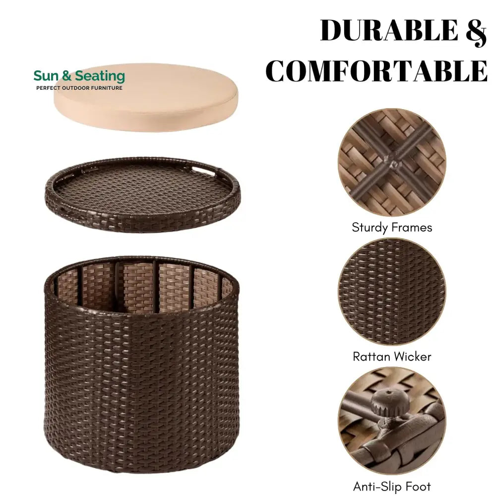 Round Wicker Ottoman for Patio &amp; Backyard Footrest