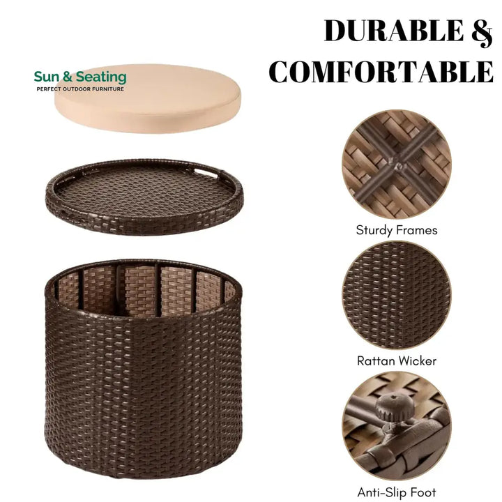 Round Wicker Ottoman for Patio &amp; Backyard Footrest