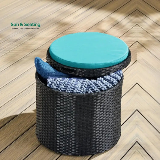 Round Wicker Ottoman for Patio & Backyard Footrest