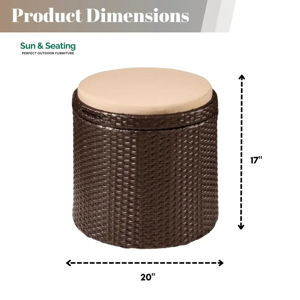 Round Wicker Ottoman for Patio &amp; Backyard Footrest