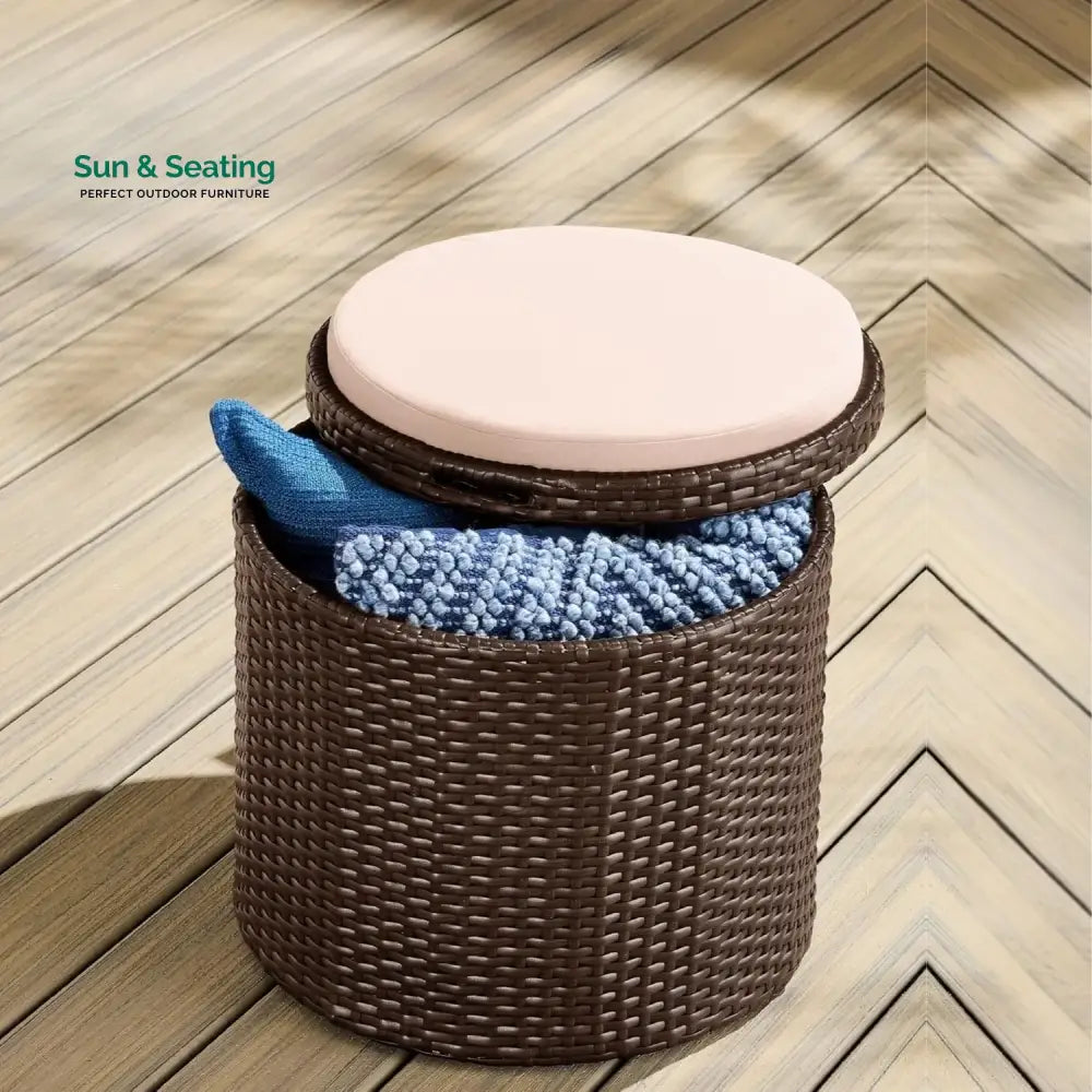 Round Wicker Ottoman for Patio & Backyard Footrest