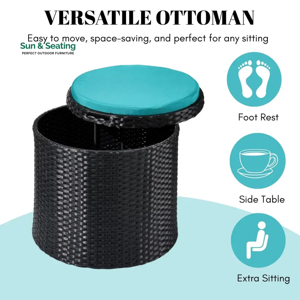 Round Wicker Ottoman for Patio &amp; Backyard Footrest