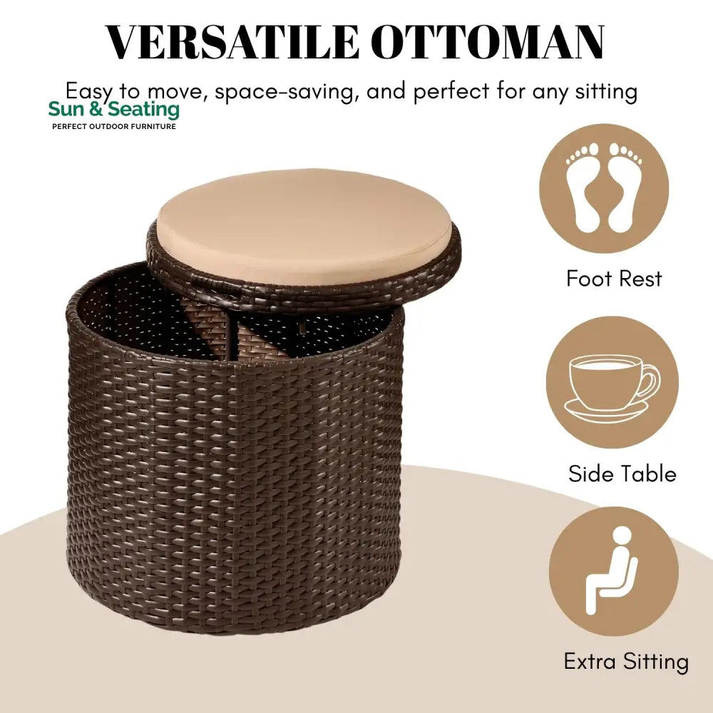 Round Wicker Ottoman for Patio &amp; Backyard Footrest