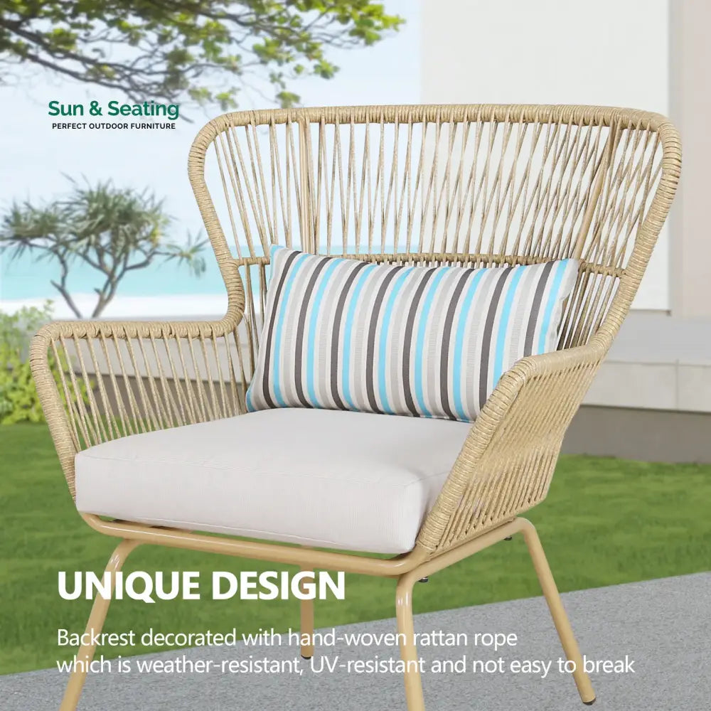 Row Outdoor Patio Seating Set 2 Chairs and 1 Table Set (Khaki) Coffee Table Sets