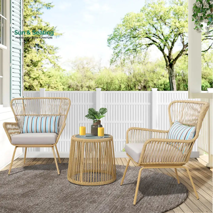 Row Outdoor Patio Seating Set 2 Chairs and 1 Table Set (Khaki) Coffee Table Sets