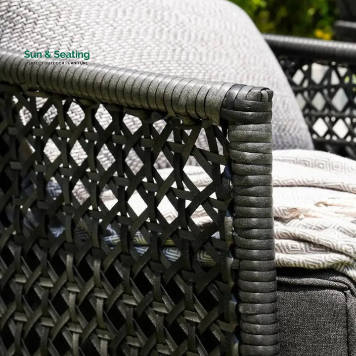 Rowan L-Shaped Patio Conversation Sofa Set with Thick Cushions &amp; Side Table (Grey) Sofa Set