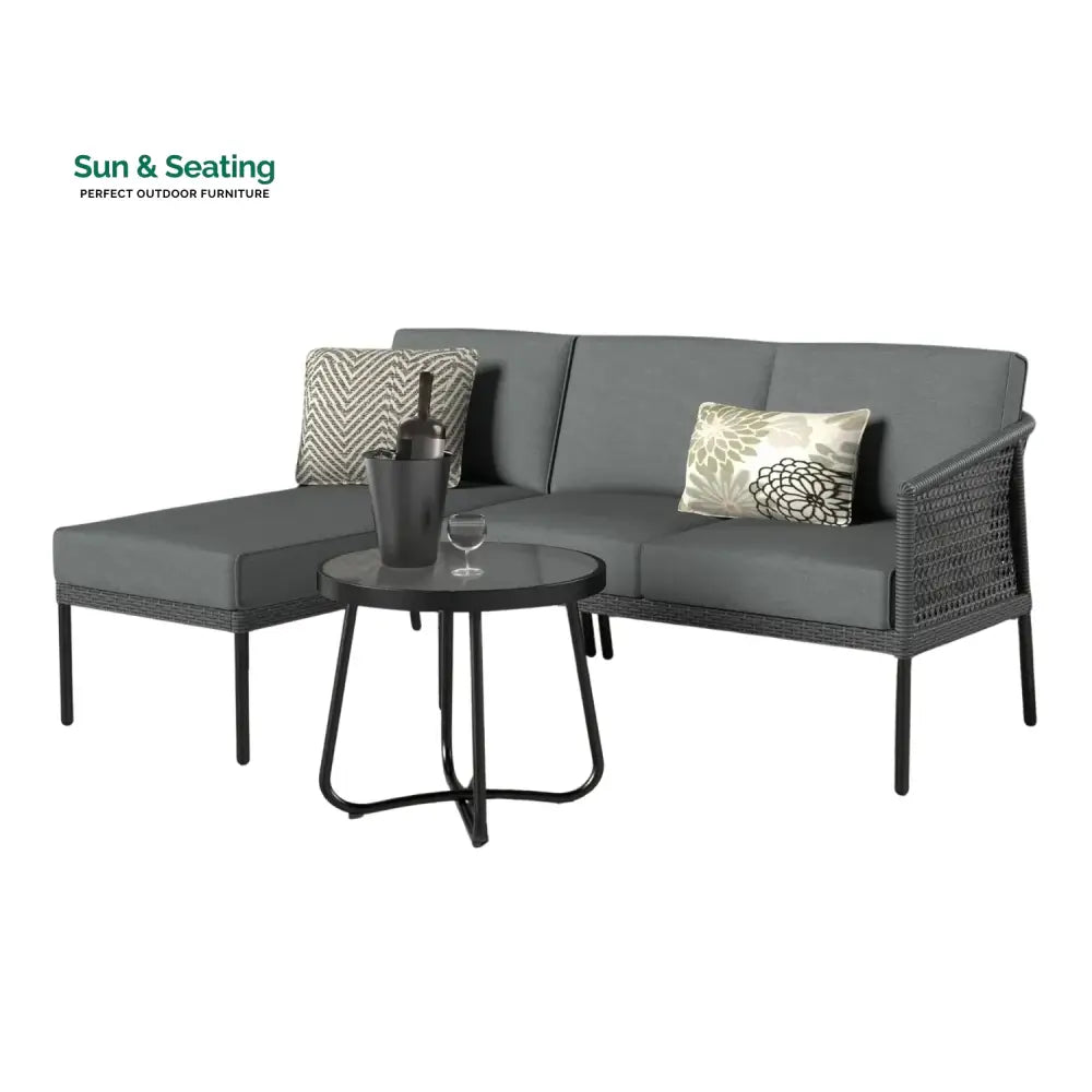Rowan L-Shaped Patio Conversation Sofa Set with Thick Cushions &amp; Side Table (Grey) Sofa Set
