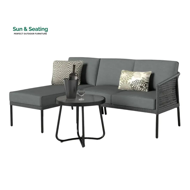 Rowan L-Shaped Patio Conversation Sofa Set with Thick Cushions &amp; Side Table (Grey) Sofa Set