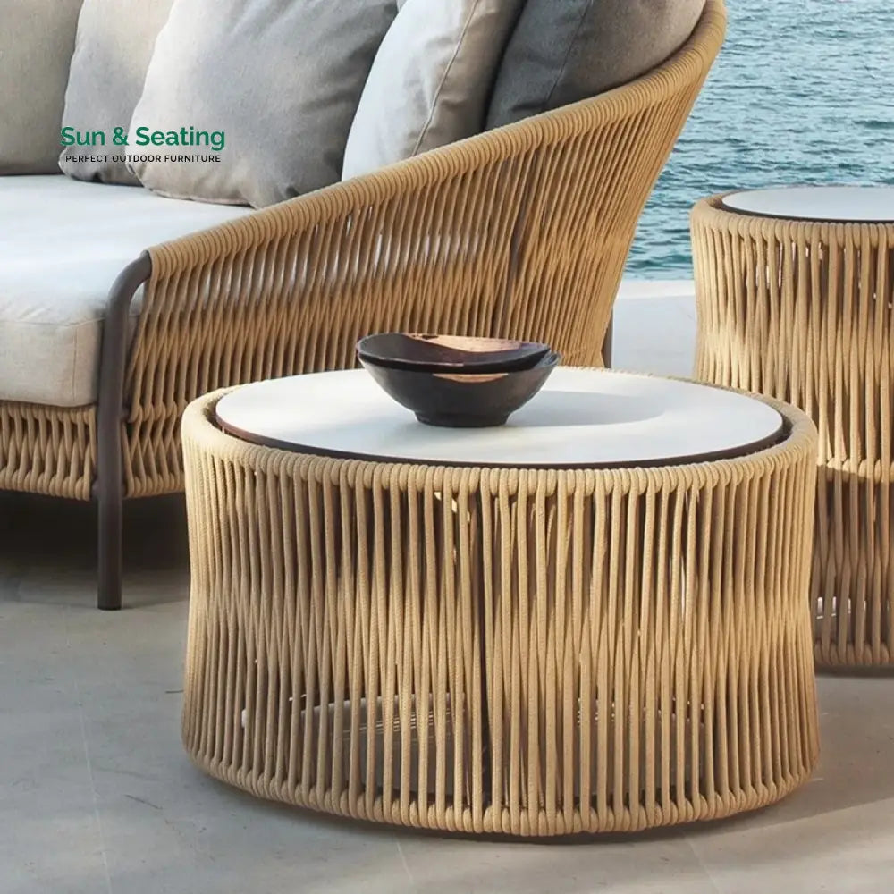 Roxane Outdoor Patio Rope Daybed With Center and Side Tables Daybed