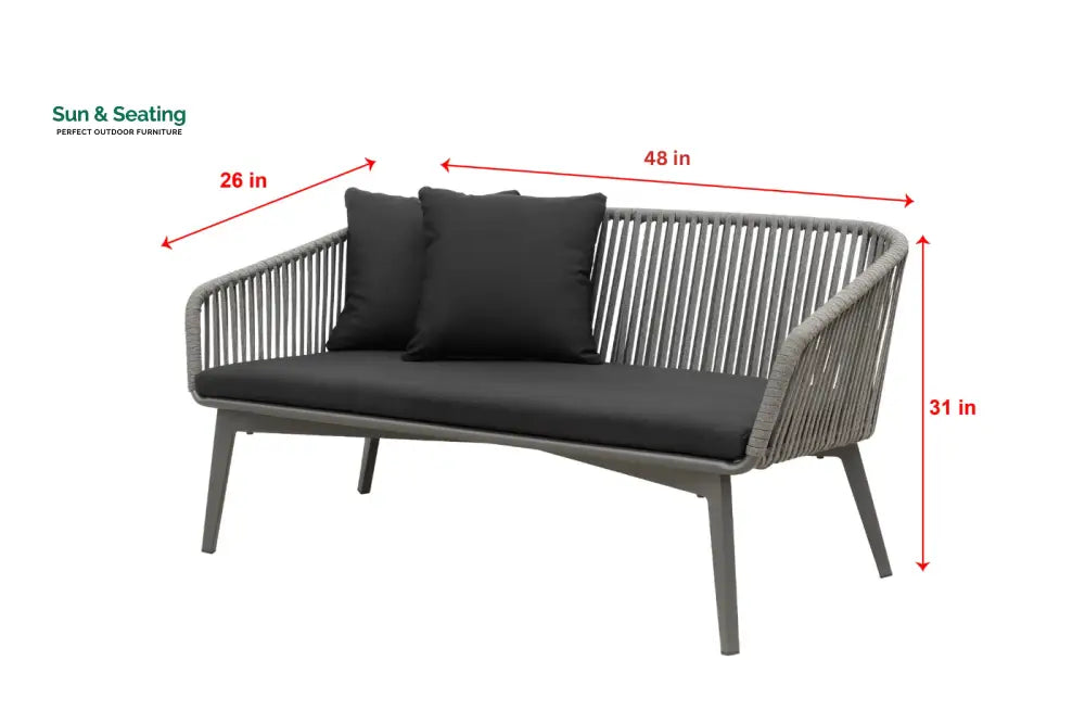 Roxy Outdoor Garden Balcony Sofa Set 2 Seater 2 Single seater and 1 Center Table Set Braid &amp; Rope (Dark Grey) Sofa Sets