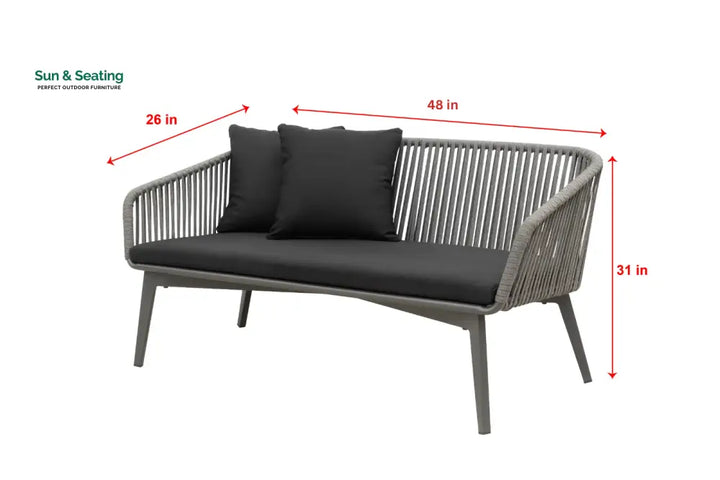 Roxy Outdoor Garden Balcony Sofa Set 2 Seater 2 Single seater and 1 Center Table Set Braid &amp; Rope (Dark Grey) Sofa Sets