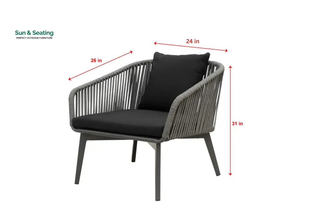 Roxy Outdoor Garden Balcony Sofa Set 2 Seater 2 Single seater and 1 Center Table Set Braid &amp; Rope (Dark Grey) Sofa Sets