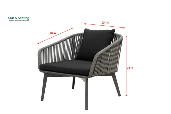 Roxy Outdoor Garden Balcony Sofa Set 2 Seater 2 Single seater and 1 Center Table Set Braid &amp; Rope (Dark Grey) Sofa Sets