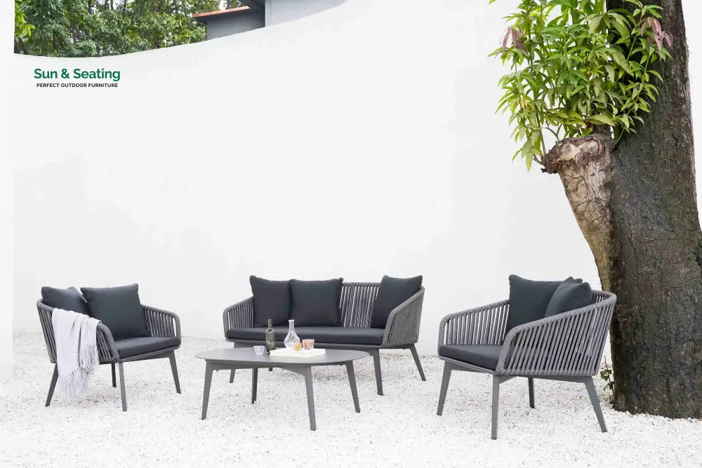 Roxy Outdoor Garden Balcony Sofa Set 2 Seater 2 Single seater and 1 Center Table Set Braid & Rope (Dark Grey) Sofa Sets