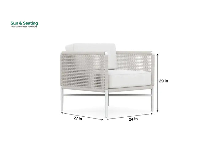 Roza Outdoor Garden Balcony Sofa Set 2 Seater and 2 Single Seater With 1 Center Table Set Braid &amp; Rope (White + Beige)