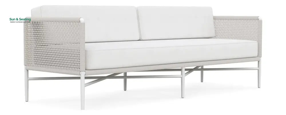 Roza Outdoor Garden Balcony Sofa Set 2 Seater and 2 Single Seater With 1 Center Table Set Braid &amp; Rope (White + Beige)