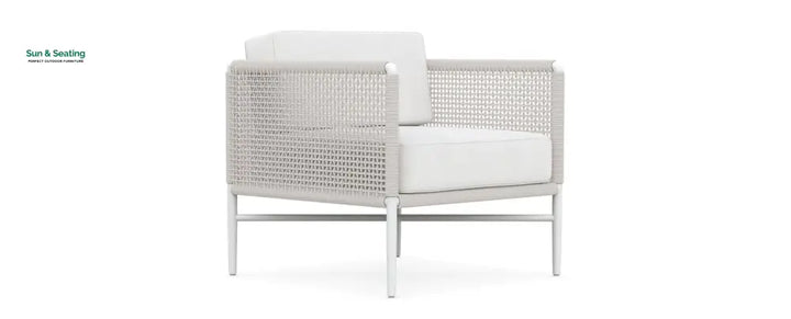 Roza Outdoor Garden Balcony Sofa Set 2 Seater and 2 Single Seater With 1 Center Table Set Braid &amp; Rope (White + Beige)