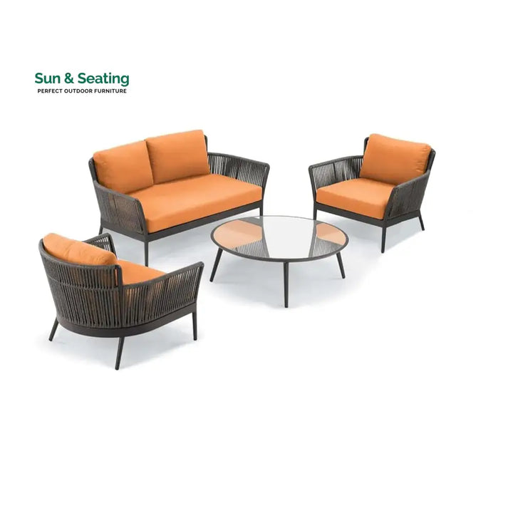 Rua Outdoor Garden Balcony Sofa Set 2 Seater 2 Single Seater 1 Center Table Set (Dark Grey) Braided and Rope Sofa Sets