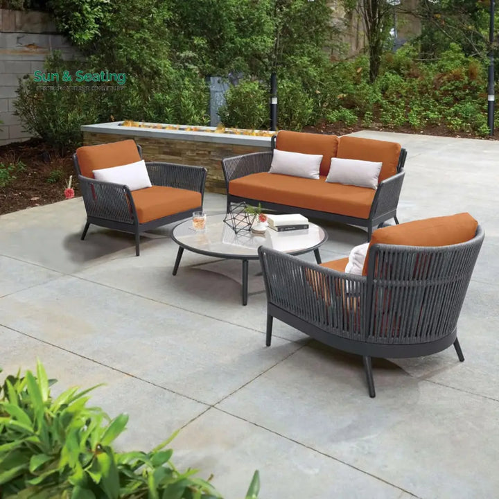 Rua Outdoor Garden Balcony Sofa Set 2 Seater 2 Single Seater 1 Center Table Set (Dark Grey) Braided and Rope Sofa Sets