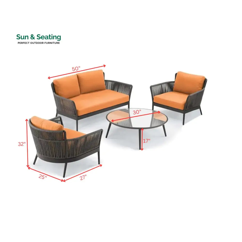 Rua Outdoor Garden Balcony Sofa Set 2 Seater 2 Single Seater 1 Center Table Set (Dark Grey) Braided and Rope Sofa Sets