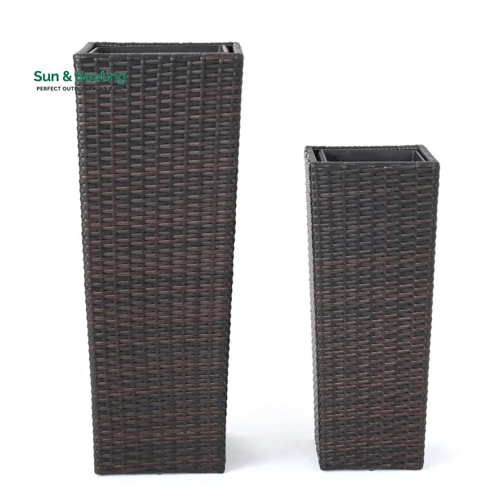 Ruben Outdoor Wicker Planters For Garden Balcony (Dark Brown) set of 2 Planter