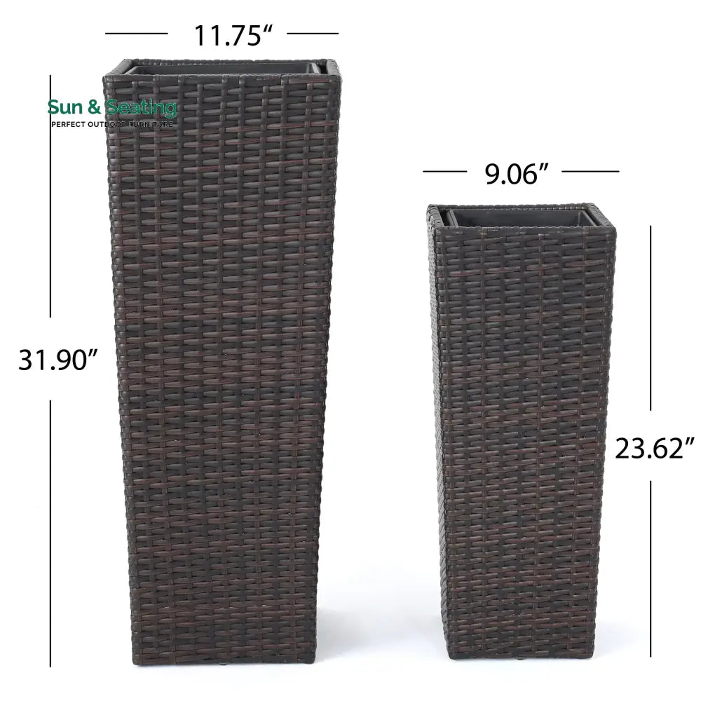 Ruben Outdoor Wicker Planters For Garden Balcony (Dark Brown) set of 2 Planter