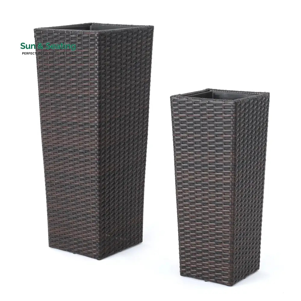 Ruben Outdoor Wicker Planters For Garden Balcony (Dark Brown) set of 2 Planter