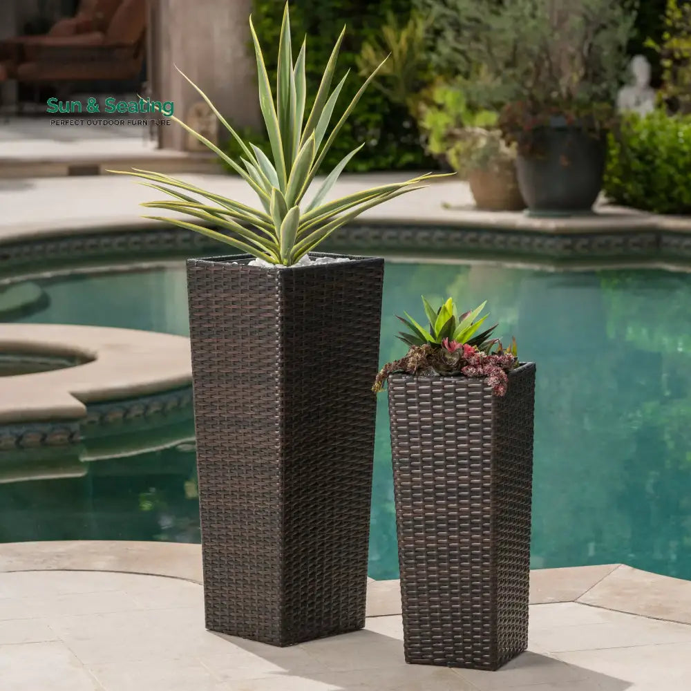 Ruben Outdoor Wicker Planters For Garden Balcony (Dark Brown) set of 2 Planter