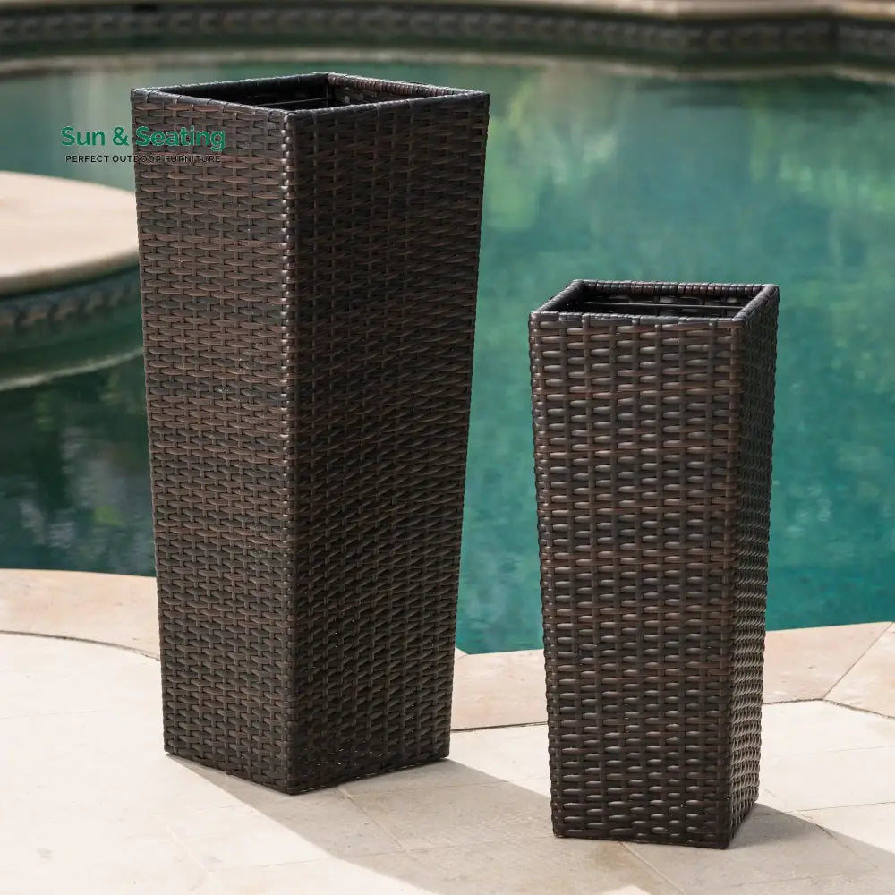 Ruben Outdoor Wicker Planters For Garden Balcony (Dark Brown) set of 2 Planter