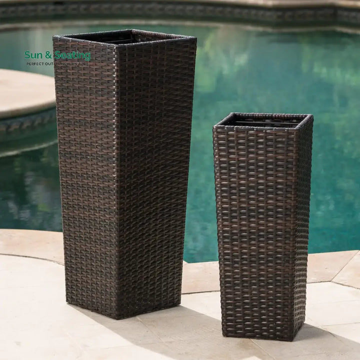 Ruben Outdoor Wicker Planters For Garden Balcony (Dark Brown) set of 2 Planter