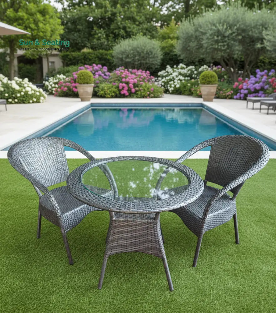 Rudra Outdoor Patio Seating Set 2 Chairs and 1 Table Set (Silver) Coffee Table Sets