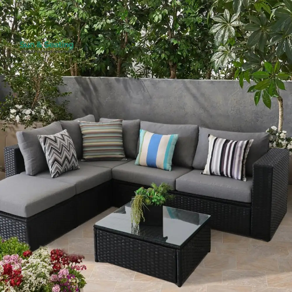 Rufino Outdoor Patio Sofa Set 5 Seater 1 Center Table (Black) Sofa Sets
